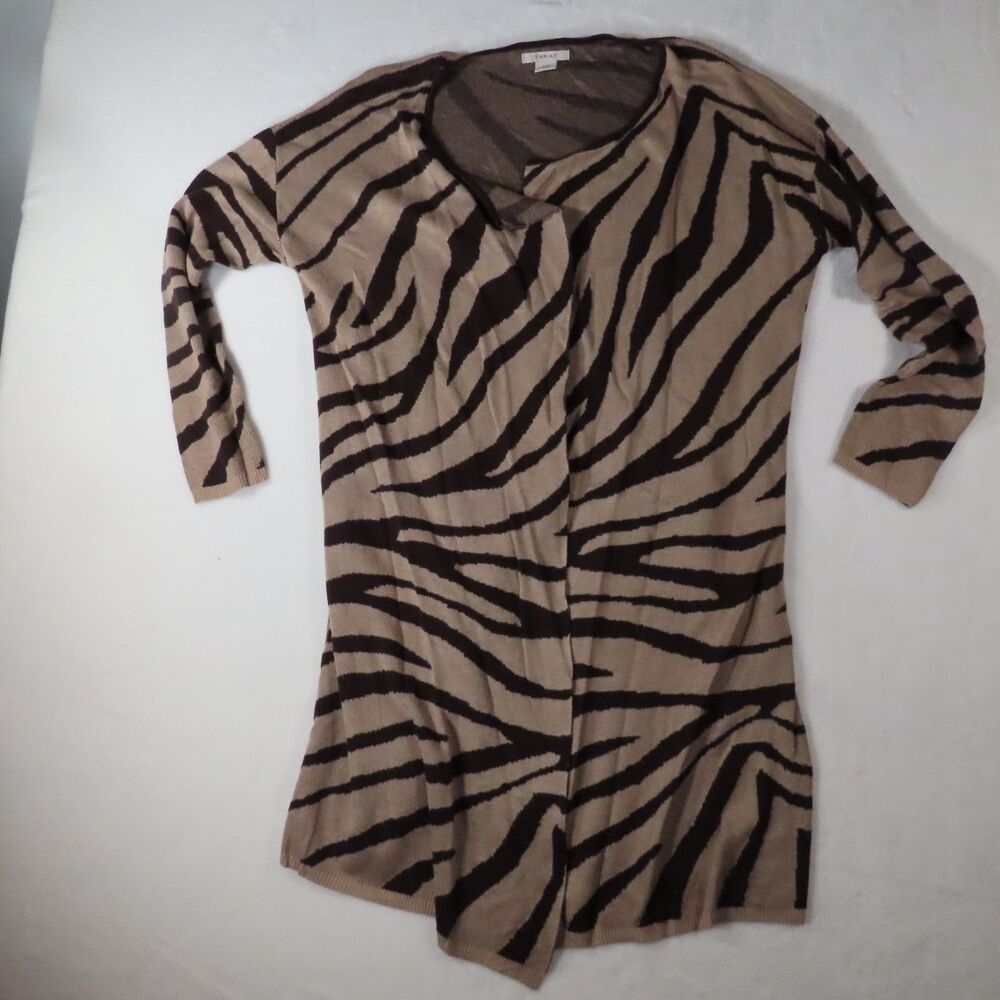 Ariat Logan Tan Brown Zebra Stripe Open Front Knit Cardigan Sweater Size Medium